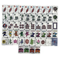 One of each Grateful Dead x Bespoke Mahjong Stealie Blue Tie Dye Pearl tile: lightning-bolt craks, dancing-skeleton bams, Steal Your Face dots, Dancing Bear jokers, named flowers, and tour-bus winds on light blue pearl