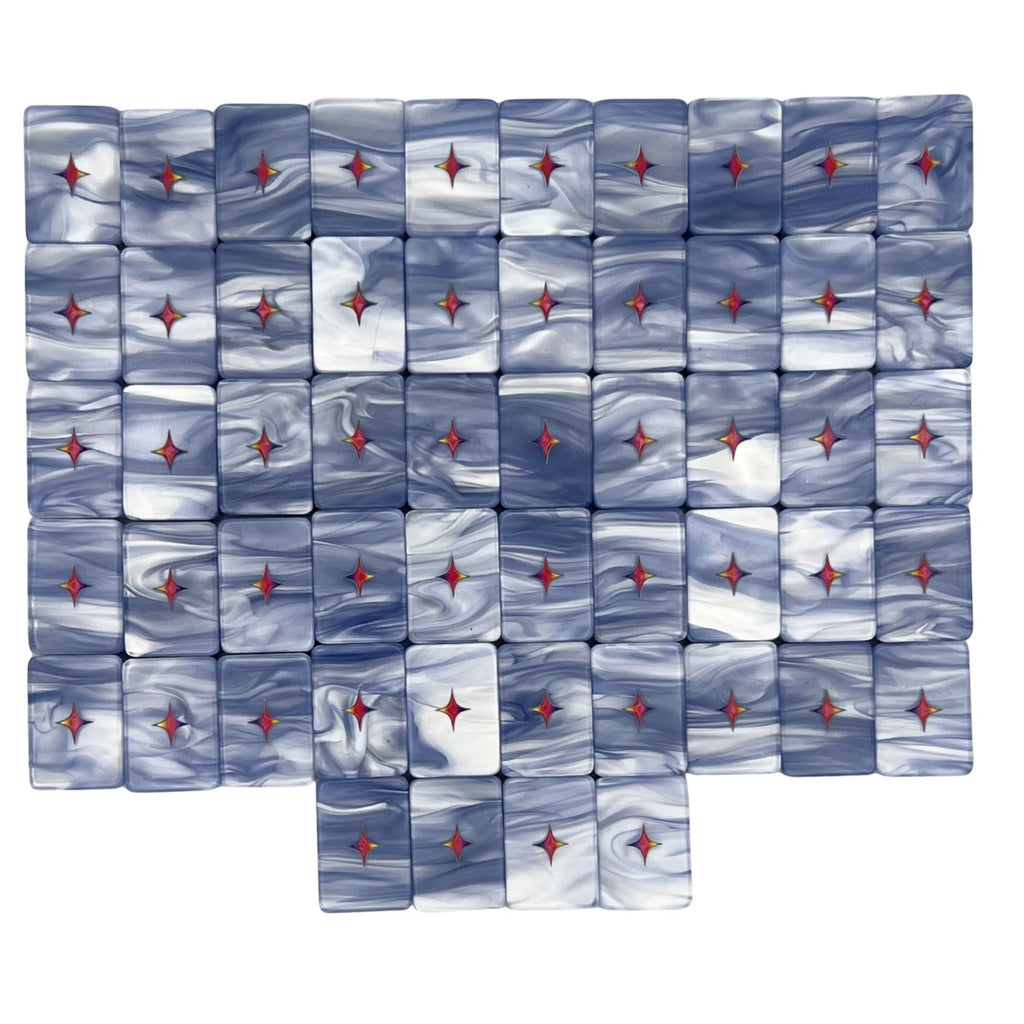 Stealie Blue Tie Dye Pearl tile backs in deep blue marbled pearl with the Bespoke diamond logo