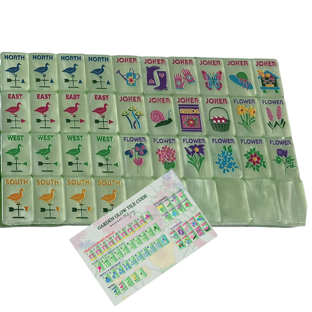 Garden Glow Matcha Pearl weathervane winds, garden jokers, flowers, and blanks with the printed tile code card