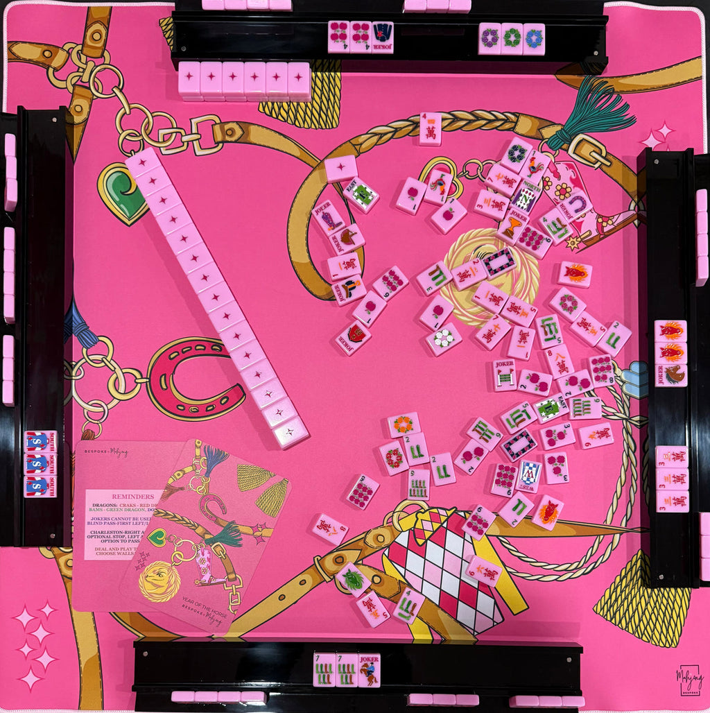 Year of the Horse Saddle Pink tiles on a pink equestrian-chain mat with black racks; racks and mat sold separately