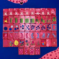 One of each Bespoke Mahjong Springtime Safari Wild Pink Pearl tile: white-character craks, bamboo bams, multicolor dots, cheetah jokers, tropical flowers, and NEWS winds on hot pink pearl