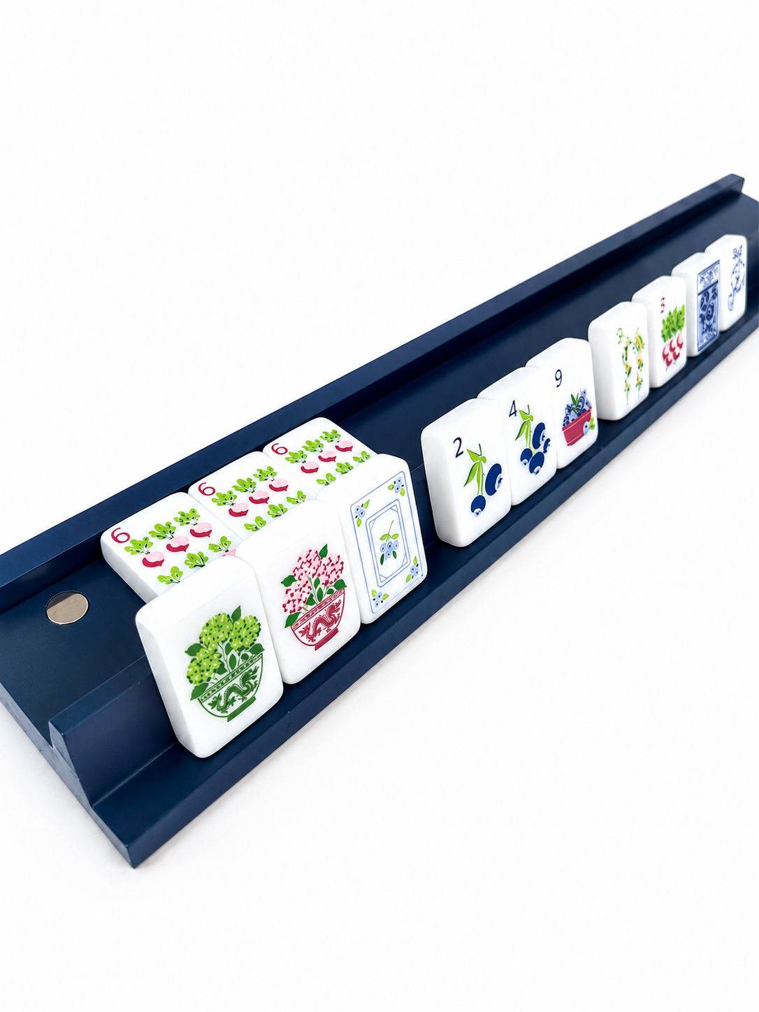 Painted wooden racks with tiles