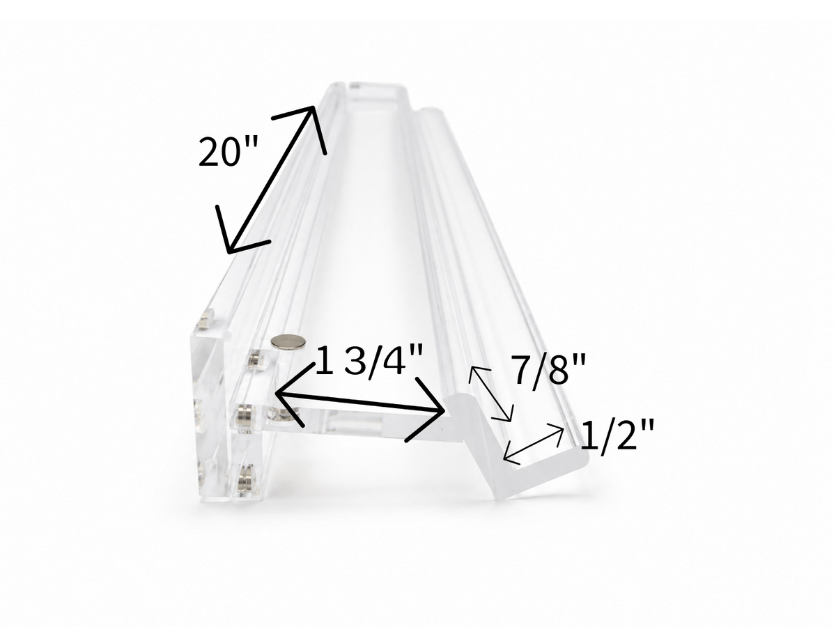 Rack dimensions, shown on the clear version