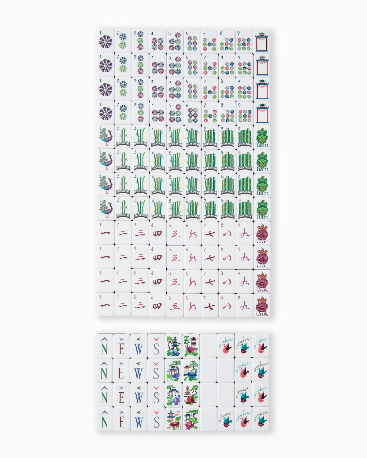 Complete Oh My Mahjong Gatsby set, all 160 tiles laid out face up in rows