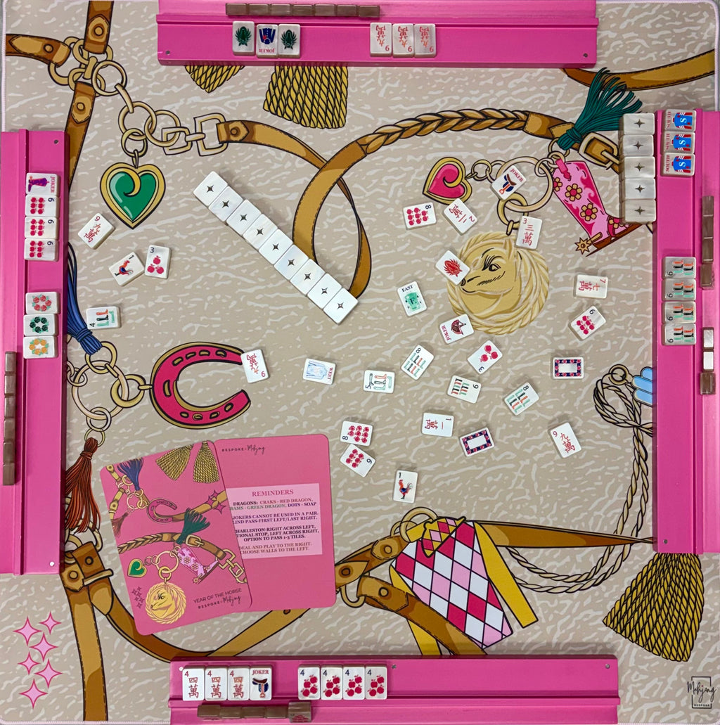 Cream side of the Year of the Horse mat set up for a game; tiles, racks, and accessories sold separately