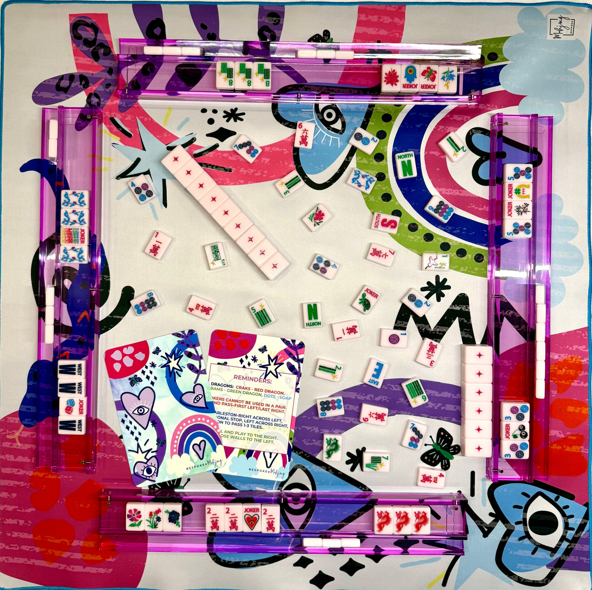 Overhead view of the Lucky Charms Part Deux mat during a mahjong game