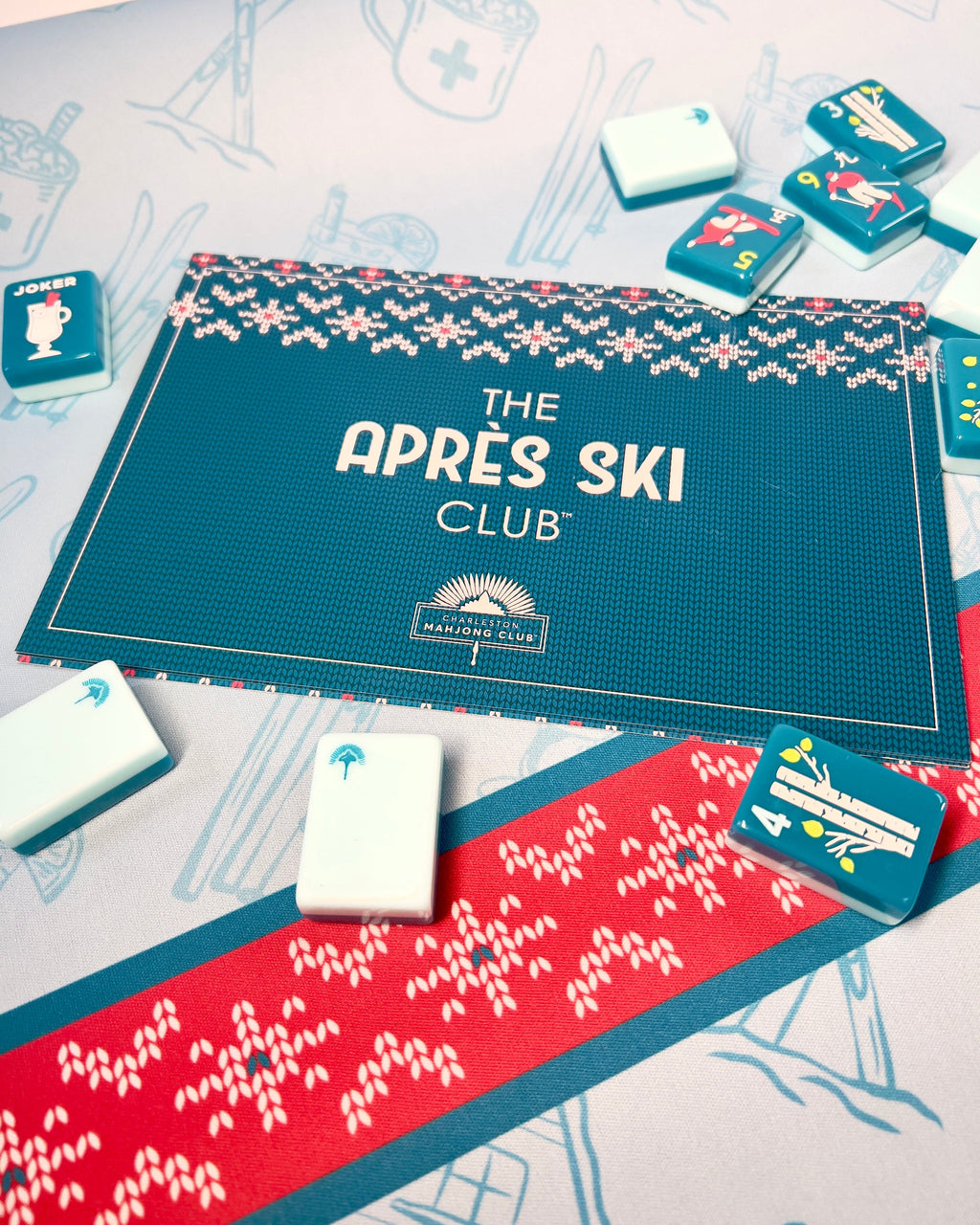 Charleston Mahjong Club Ski Club mat, red sweater border