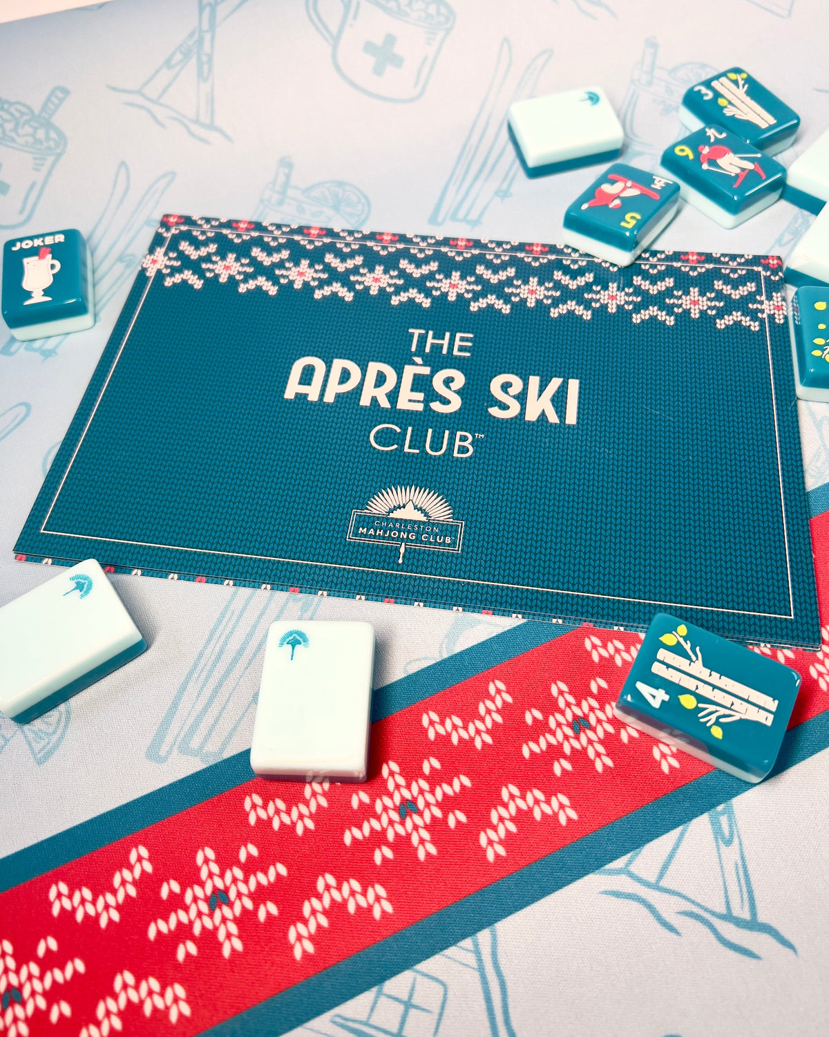 Charleston Mahjong Club Ski Club mat, red sweater border
