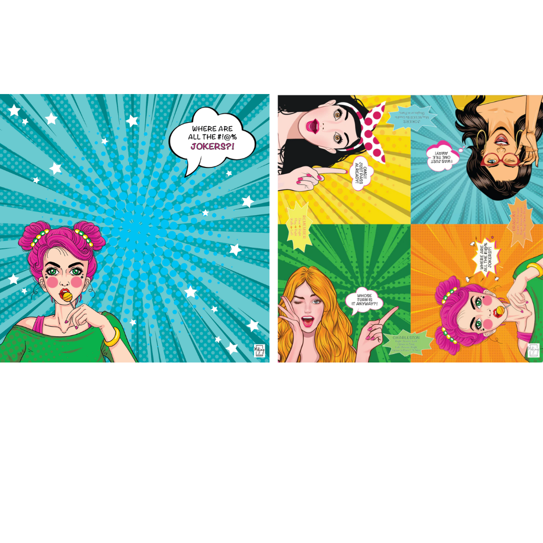 Bespoke Mahjong Girl Talk double-sided mahjong mat showing both pop-art sides