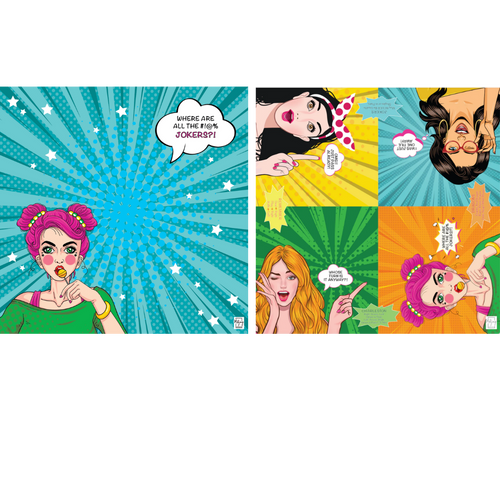 Bespoke Mahjong Girl Talk double-sided mahjong mat showing both pop-art sides