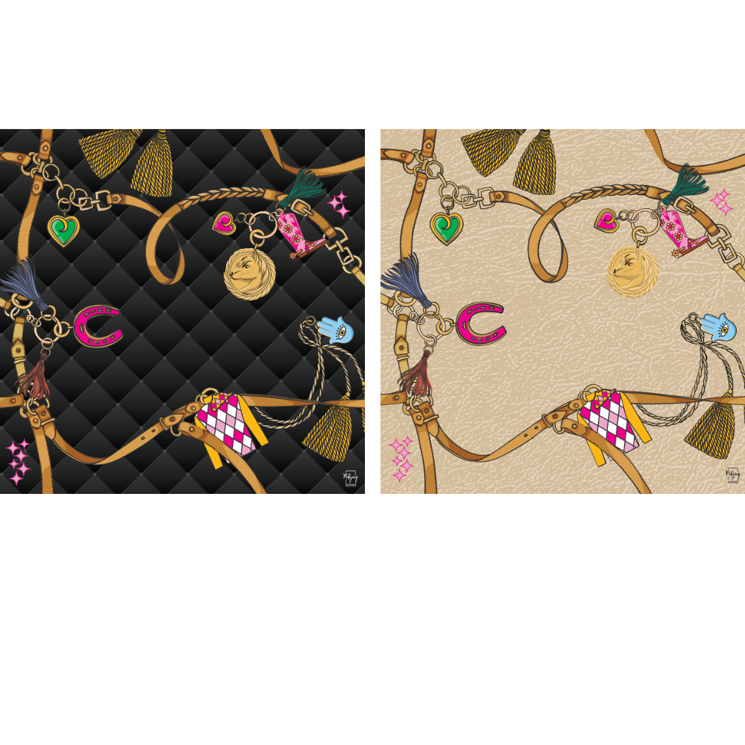 Bespoke Mahjong Year of the Horse Pleated double-sided mahjong mat showing black quilted and cream sides