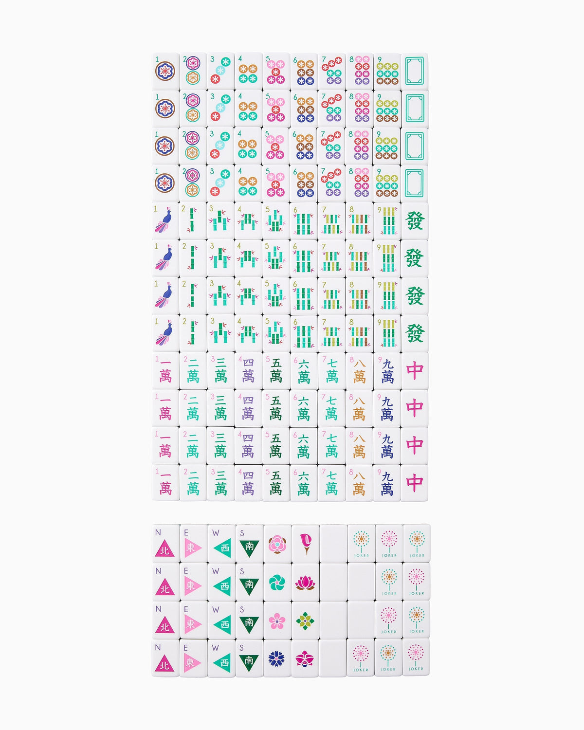 Complete Oh My Mahjong La Fete set, all 160 tiles laid out face up in rows