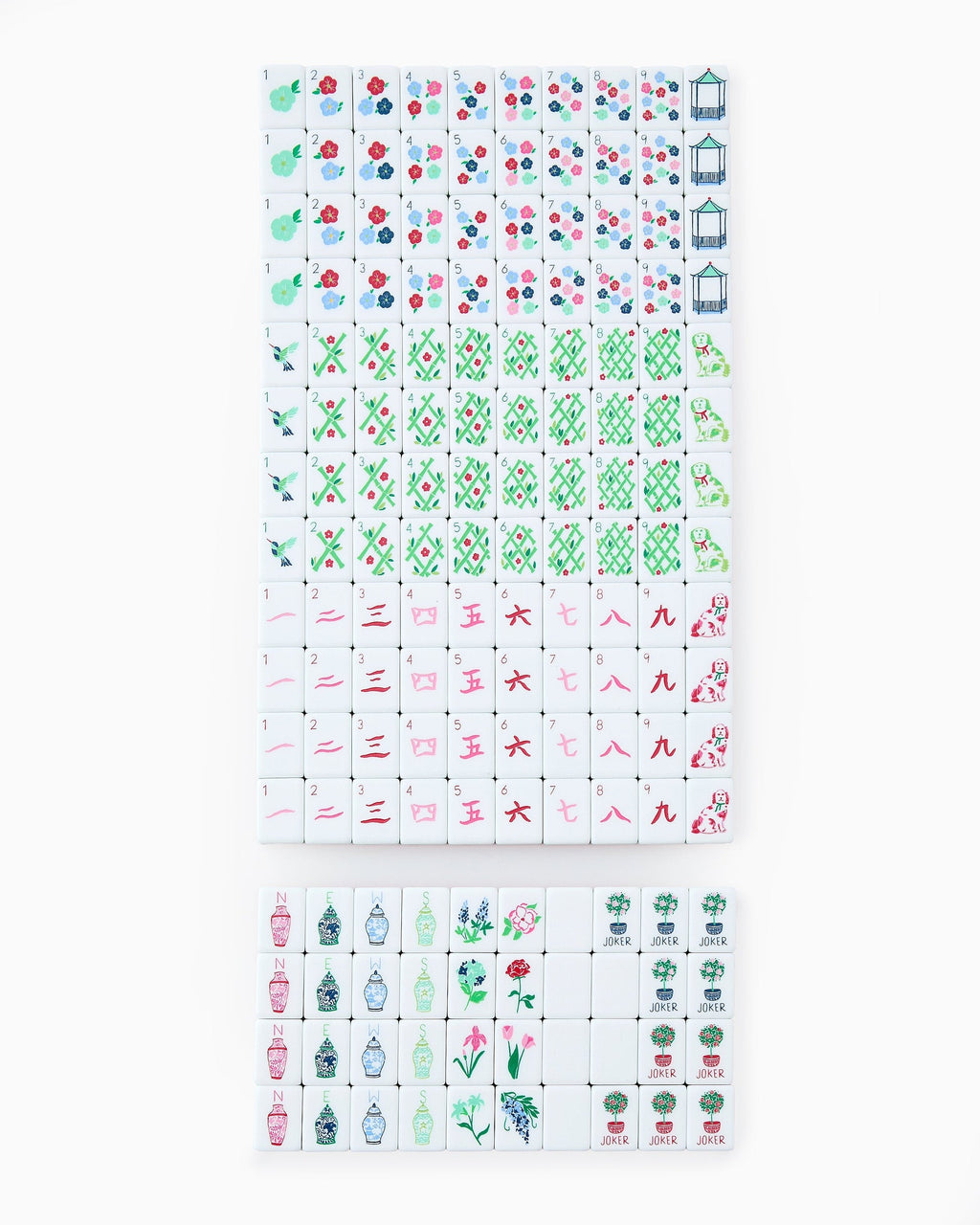 Complete Oh My Mahjong Nantucket set, all 160 tiles laid out face up in rows