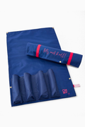 Oh My Mahjong Let's Rack & Roll bag in Navy, laid flat and rolled