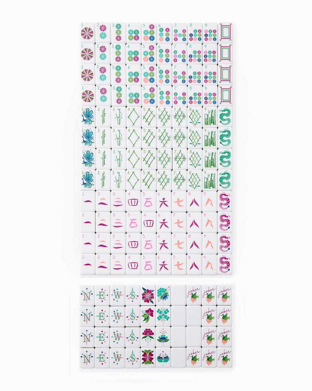 Complete Oh My Mahjong Dandy set, all 160 tiles laid out face up in rows