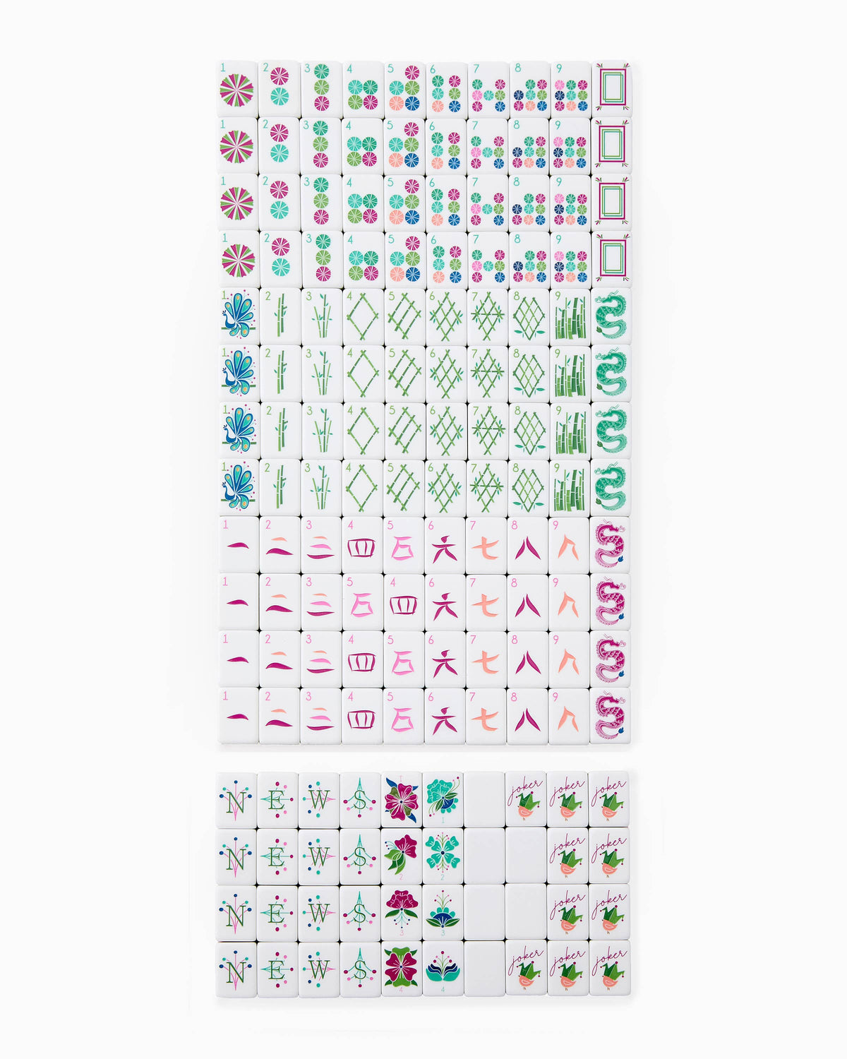 Complete Oh My Mahjong Dandy set, all 160 tiles laid out face up in rows