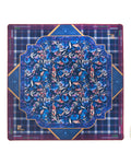 Oh My Mahjong Astor instructional mahjong mat laid flat, navy florals and plaid with warm accents