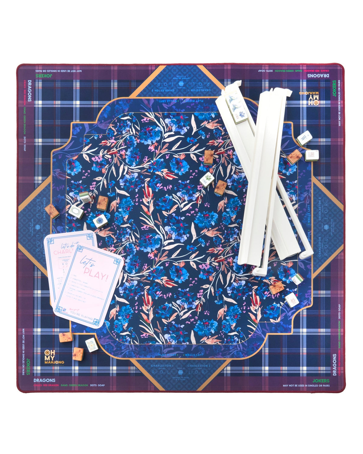 Astor mahjong mat set up with racks; tiles and racks sold separately