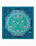 Oh My Mahjong Esme instructional mahjong mat laid flat, blush florals on teal and deep blue