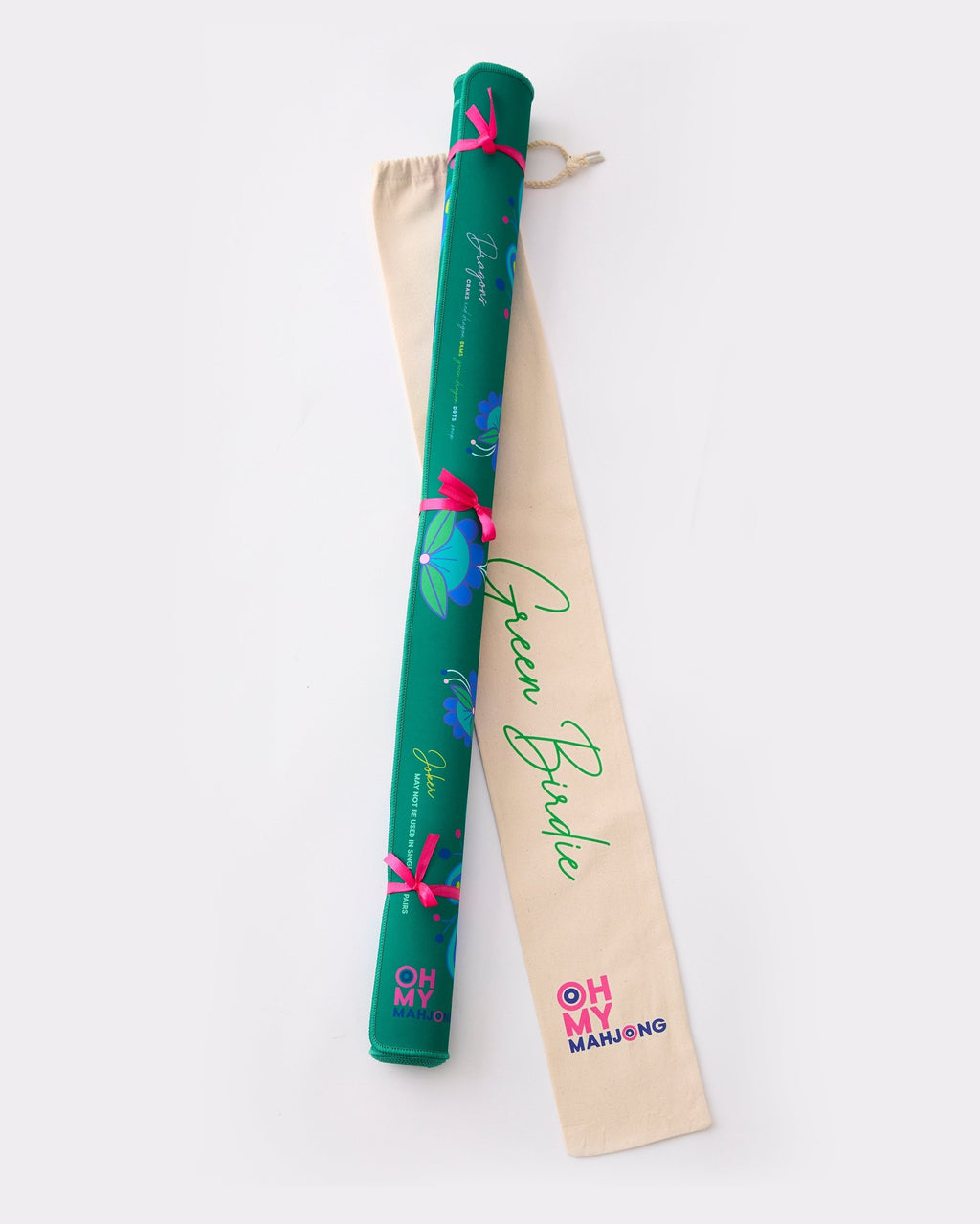Oh My Mahjong Green Birdie mat canvas carry bag