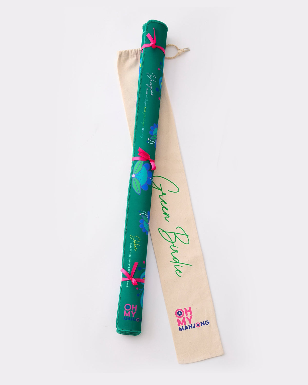 Oh My Mahjong Green Birdie mat canvas carry bag