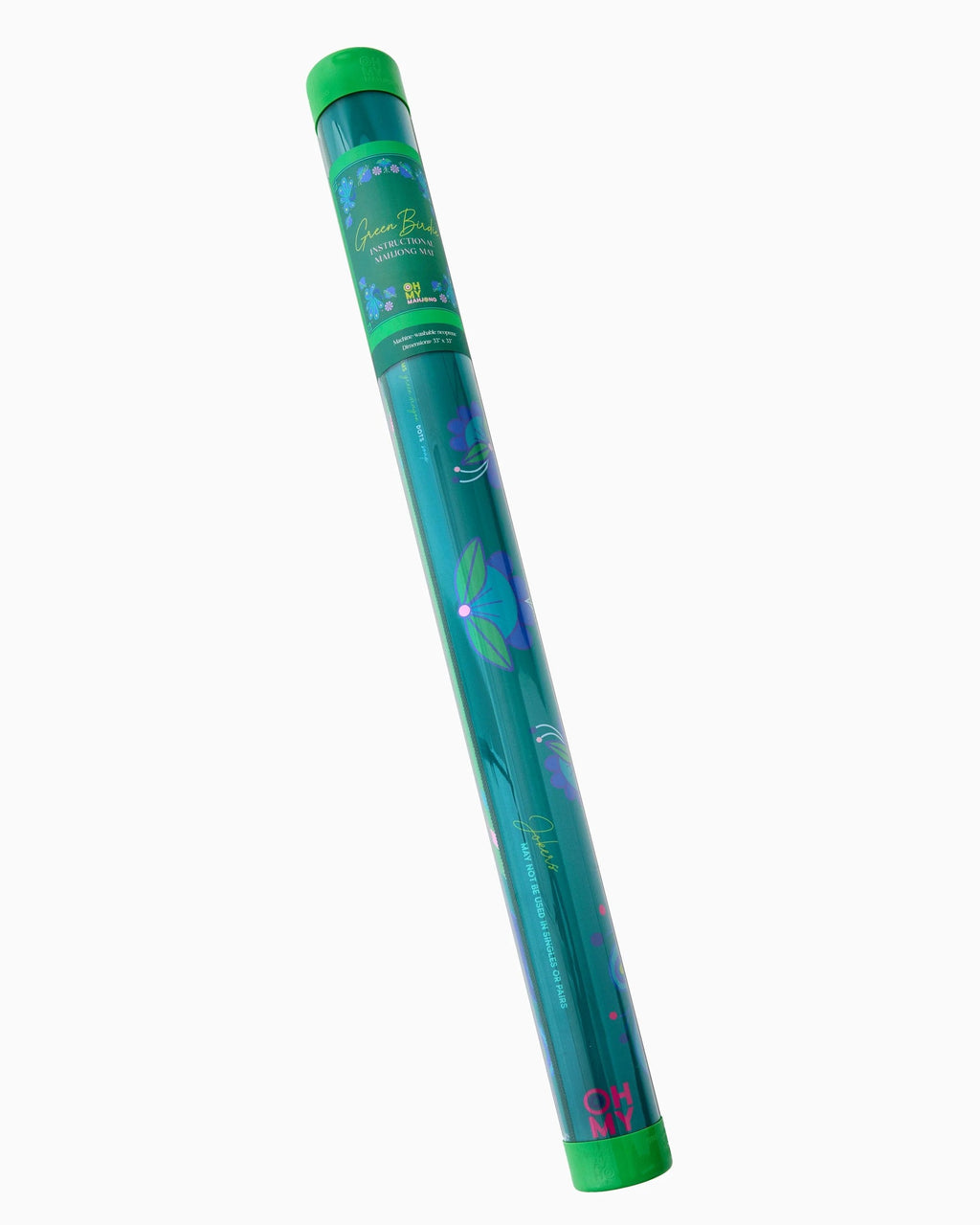 Oh My Mahjong Green Birdie mat storage tube labeled Instructional Mahjong Mat