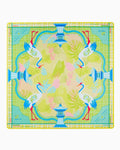 Oh My Mahjong Hampton instructional mahjong mat laid flat, cranes and lanterns in sunny yellow, green, and blue