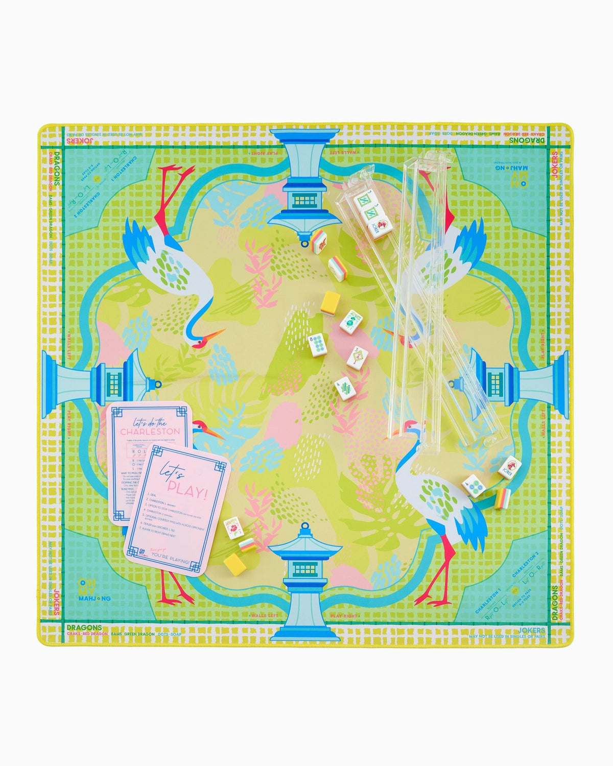 Hampton mahjong mat set up with racks; tiles and racks sold separately
