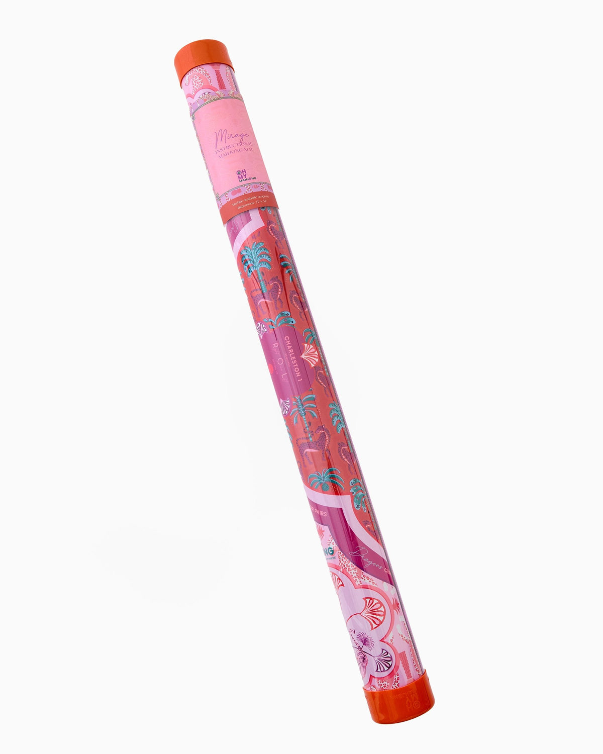 Oh My Mahjong Mirage mat storage tube labeled Instructional Mahjong Mat