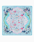 Oh My Mahjong Radiance instructional mahjong mat laid flat with florals, lanterns, and chinoiserie in soft blue and blush