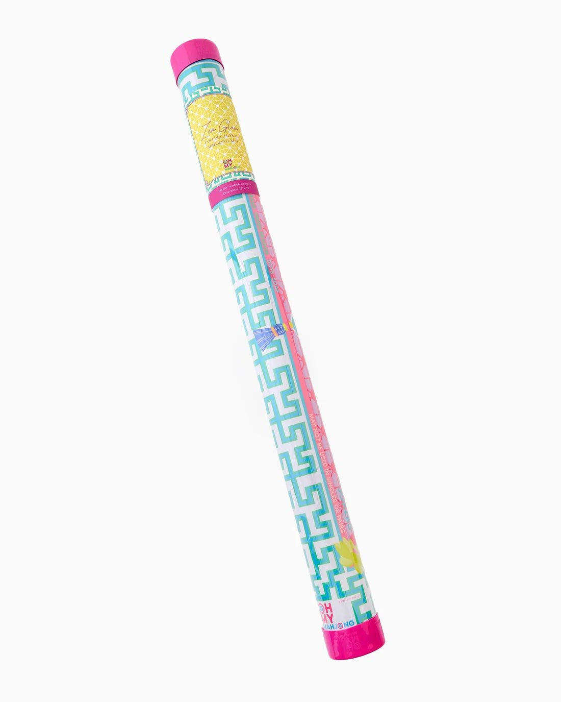 Oh My Mahjong Zen Glow mat storage tube labeled Instructional Mahjong Mat