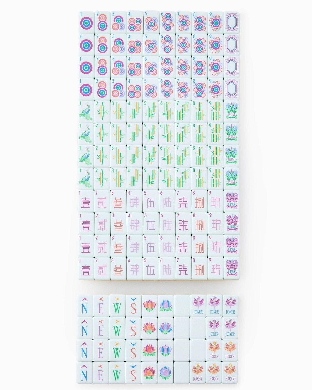 Complete Oh My Mahjong Sorbet set, all 160 tiles laid out face up in rows