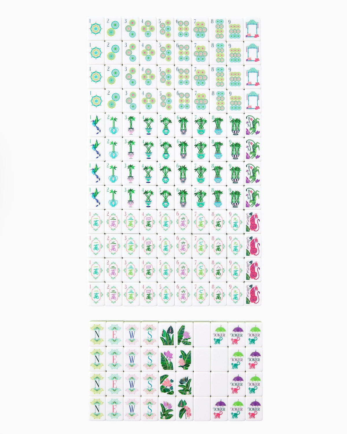 Complete Oh My Mahjong Palm Royale set, all 160 tiles laid out face up in rows