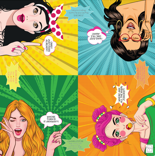 Girl Talk side of the double-sided mahjong mat with Pop Divas comic panels