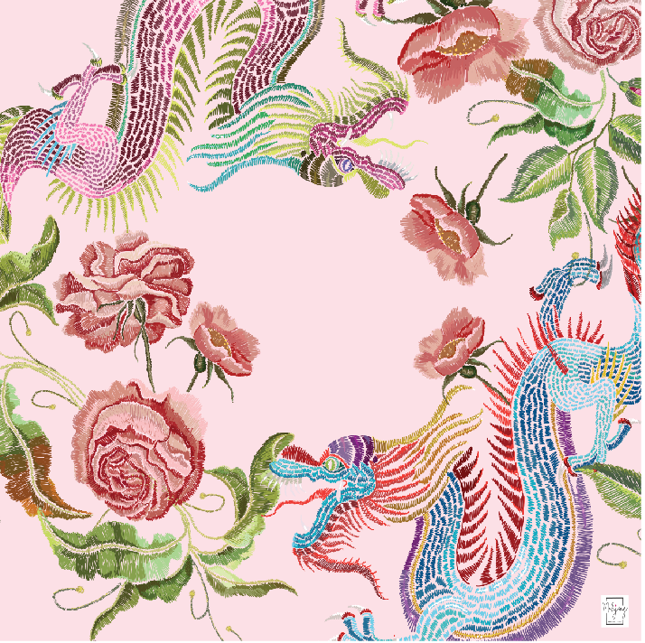 Year of the Dragon Pink Blush mahjong mat, full design view