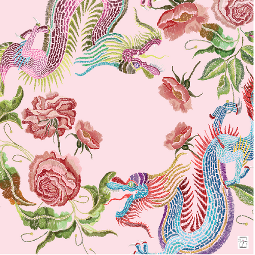 Year of the Dragon Pink Blush mahjong mat, full design view