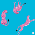 Bespoke Mahjong Flirty Leopards Vivid Blue mahjong mat laid flat, pink leopards on bright blue