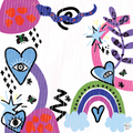 Bespoke Mahjong Lucky Charms Part Deux mahjong mat laid flat, evil-eye hearts and rainbows on white
