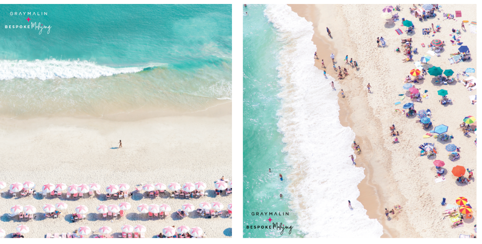 Bespoke Mahjong x Gray Malin Beach Club double-sided mahjong mat showing both beach photograph sides