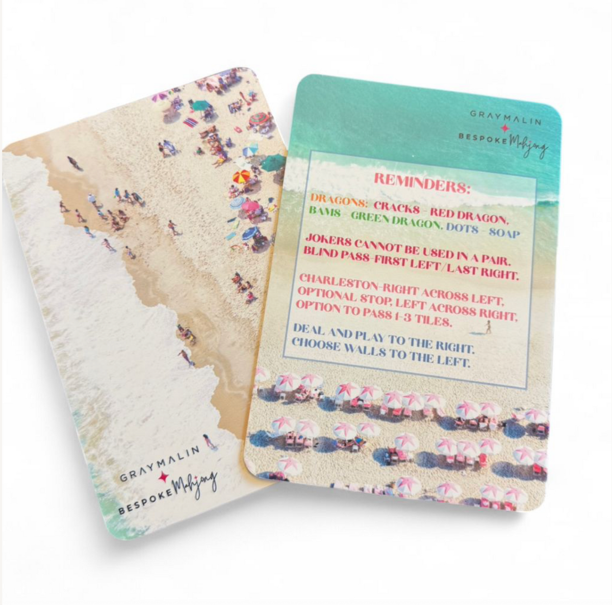 Bespoke Mahjong x Gray Malin Beach Club tile shufflers, set of 2, beach photograph with game reminders