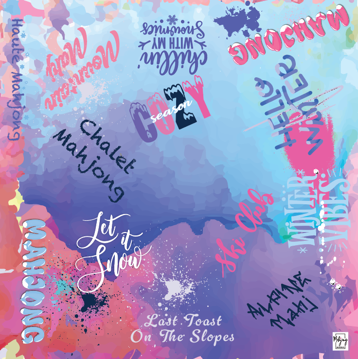 Graffiti side of The Chalet double-sided mahjong mat in pink, lilac, and blue