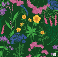 Bespoke Mahjong Garden Glow Emerald Green mahjong mat laid flat, wildflowers on deep green