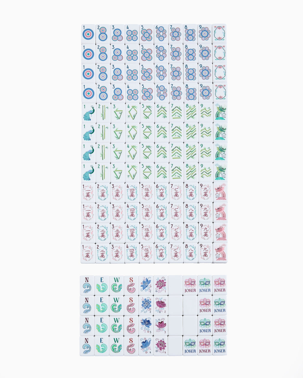 Complete Oh My Mahjong Smith set, all 160 tiles laid out face up in rows