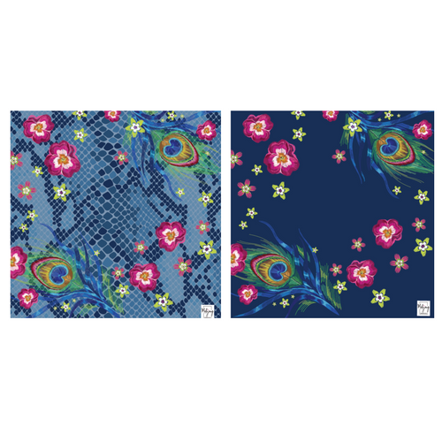 Bespoke Mahjong Darjeeling Peacock double-sided mahjong mat showing navy and snakeskin sides