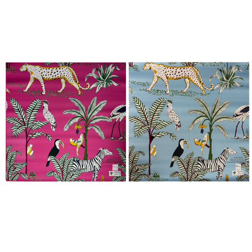 Bespoke Mahjong x Dhonk double-sided jungle mahjong mat showing hot pink and turquoise sides