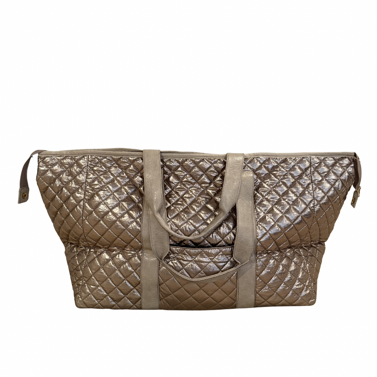 Bespoke Mahjong Patch Perfect quilted tote in brushed gold, view 1
