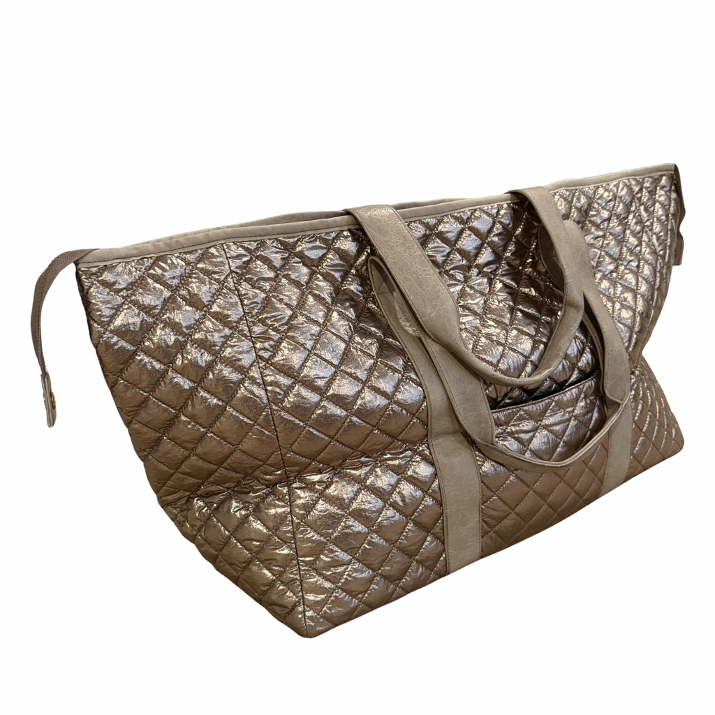 Bespoke Mahjong Patch Perfect quilted tote in brushed gold, view 3