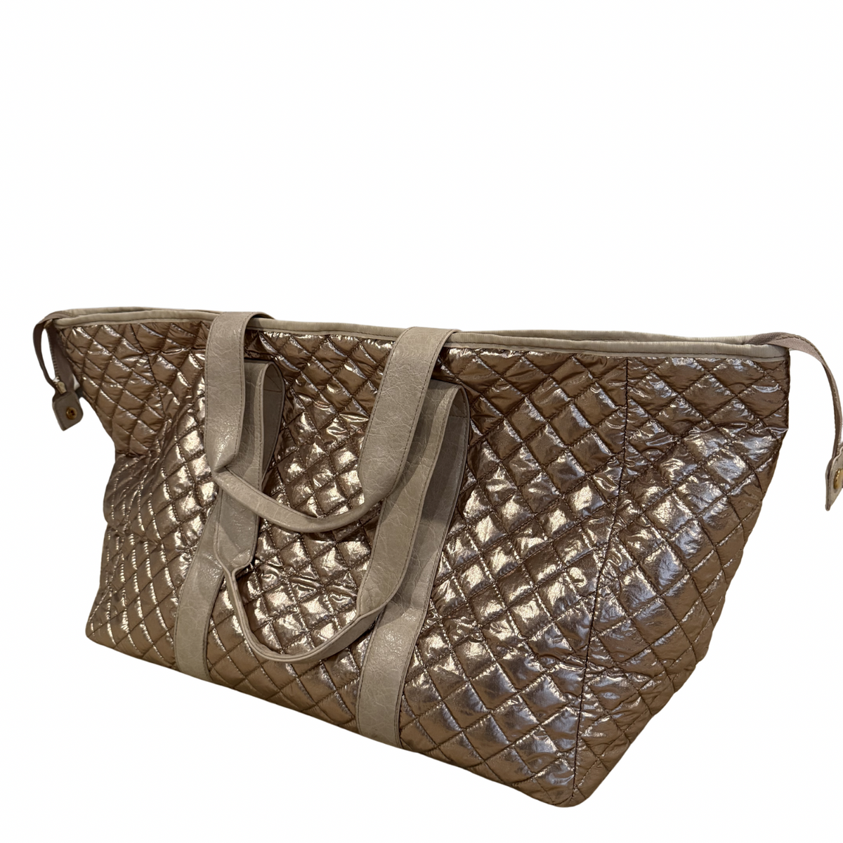 Bespoke Mahjong Patch Perfect quilted tote in brushed gold, view 5