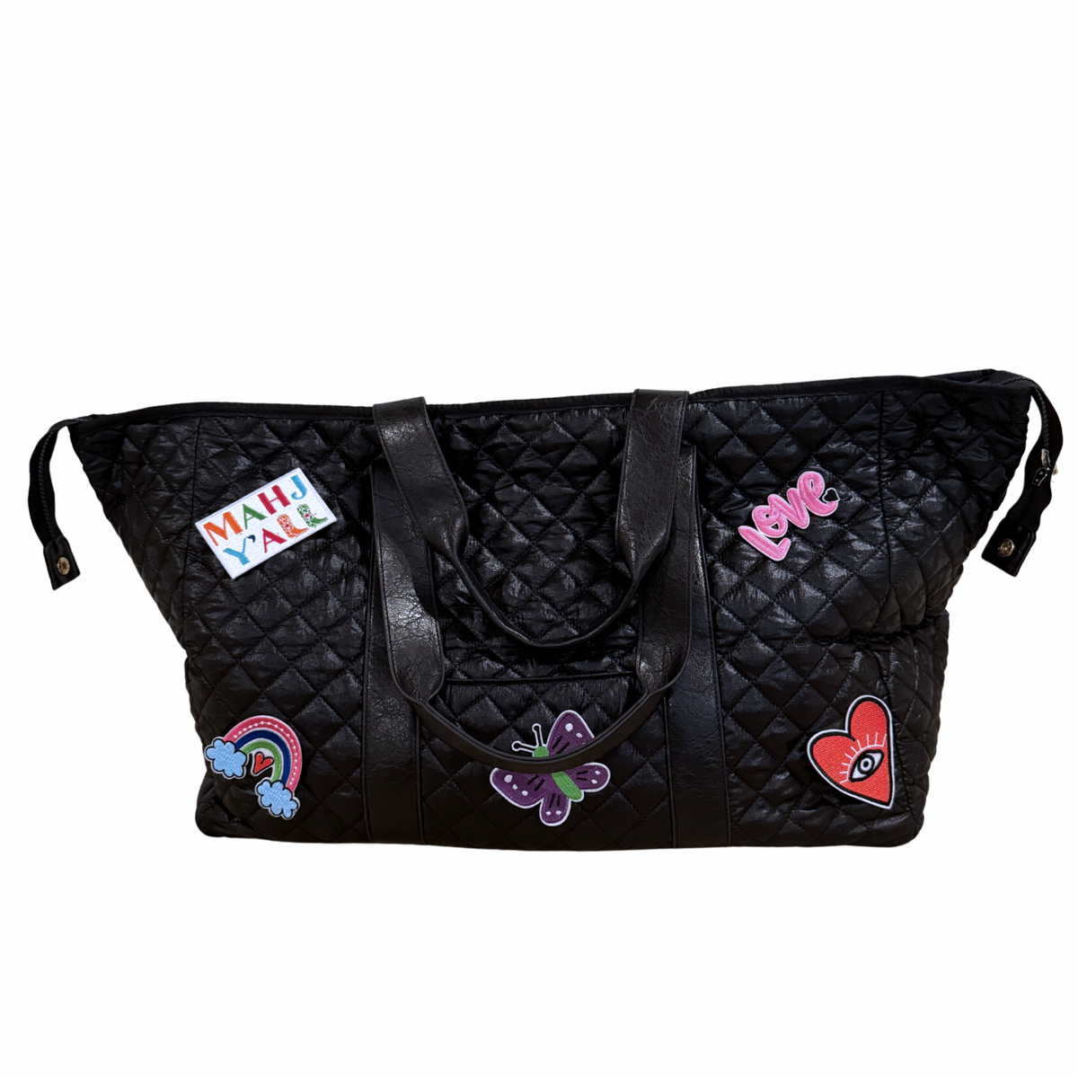 Bespoke Mahjong Patch Perfect quilted tote in midnight black, view 2