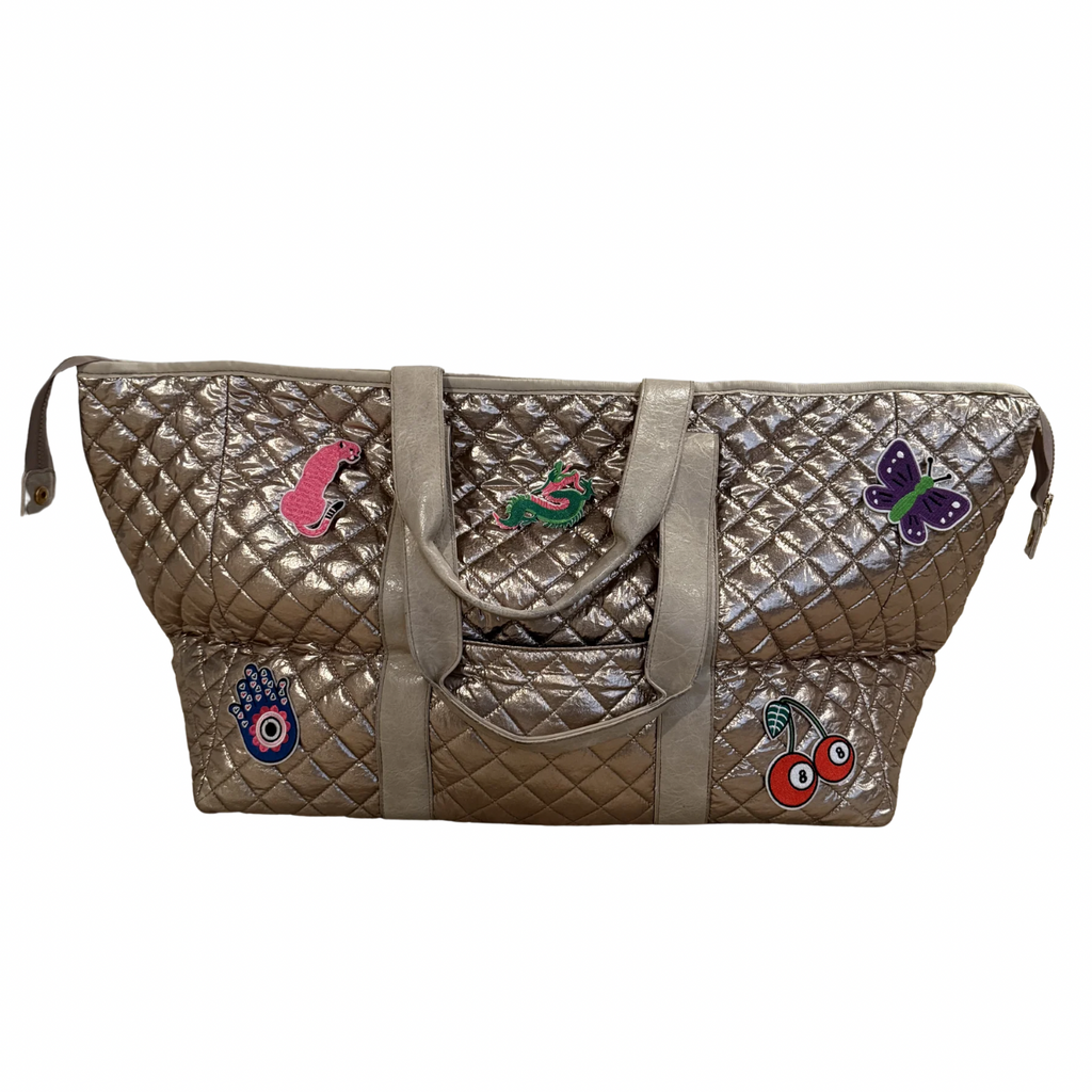 Bespoke Mahjong Patch Perfect quilted tote in brushed gold, view 2